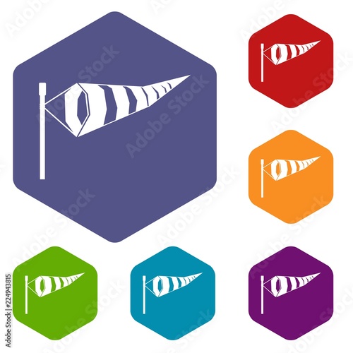 Windsock icons set rhombus in different colors isolated on white background