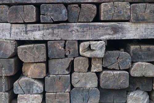 old wooden railway sleepers - vintage wood  