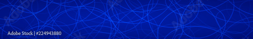 Abstract horizontal banner of randomly arranged contours of elipses on blue background
