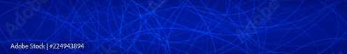 Abstract horizontal banner of randomly arranged contours of elipses on blue background