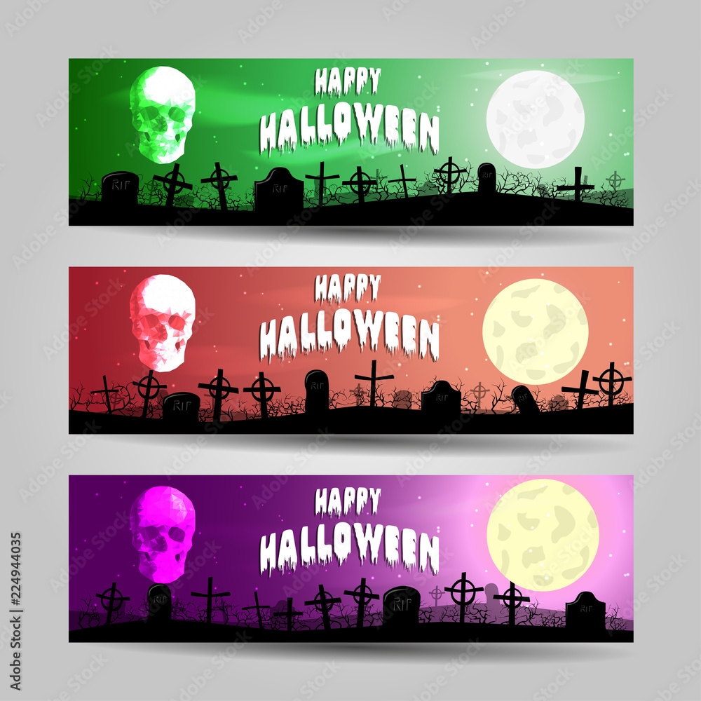 Obraz premium Three horizontal Halloween banners detailed vector set
