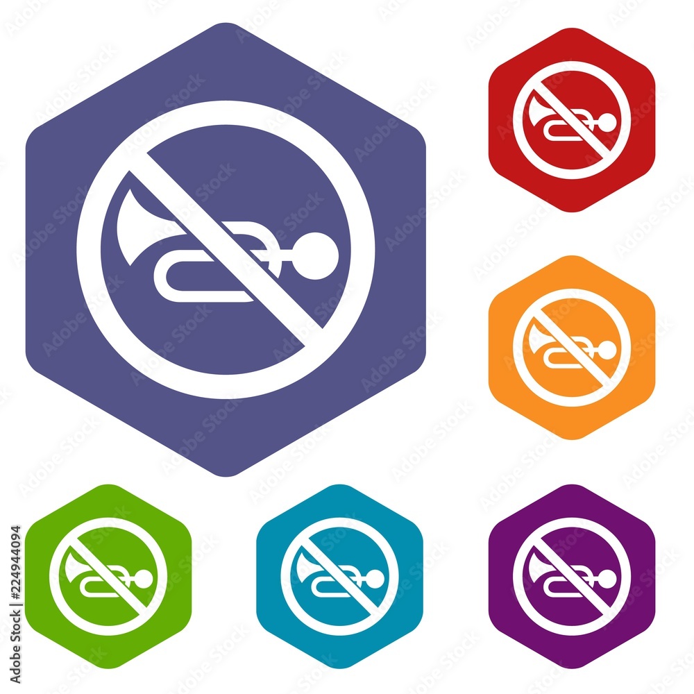 No horn traffic sign icons set rhombus in different colors isolated on white background No horn traffic sign icons set rhombus in different colors isolated on white background