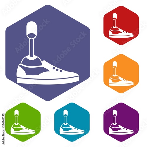 Prosthetic leg icons set rhombus in different colors isolated on white background