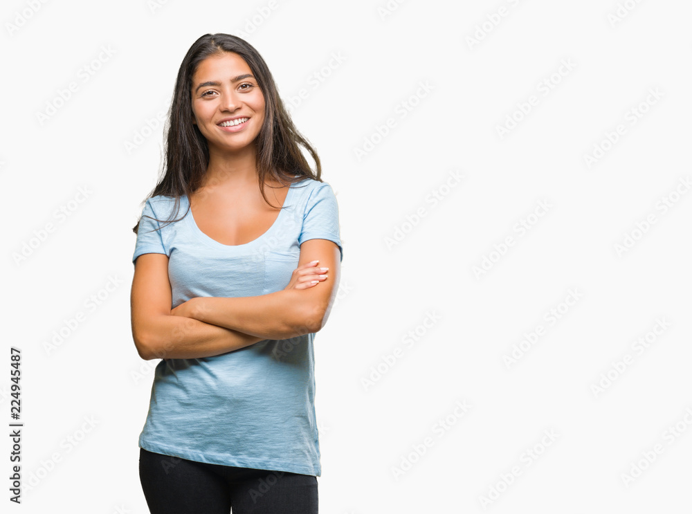 Young beautiful arab woman over isolated background happy face smiling with crossed arms looking at the camera. Positive person. Young beautiful arab woman over isolated background happy face smiling with crossed arms looking at the camera. Positive person.