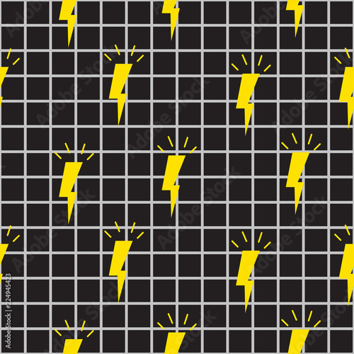 Lightning yellow and black checkered seamless vector pattern.