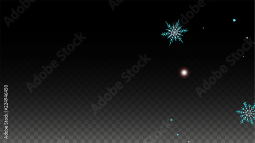 Christmas  Vector Background with Blue Falling Snowflakes Isolated on Transparent Background. Realistic Snow Sparkle Pattern. Snowfall Overlay Print. Winter Sky. Design for Party Invitation.