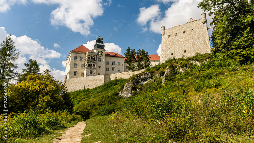 Medieval castle Pieskowa Skala near Krakow built on inaccessible rocks.Poland.