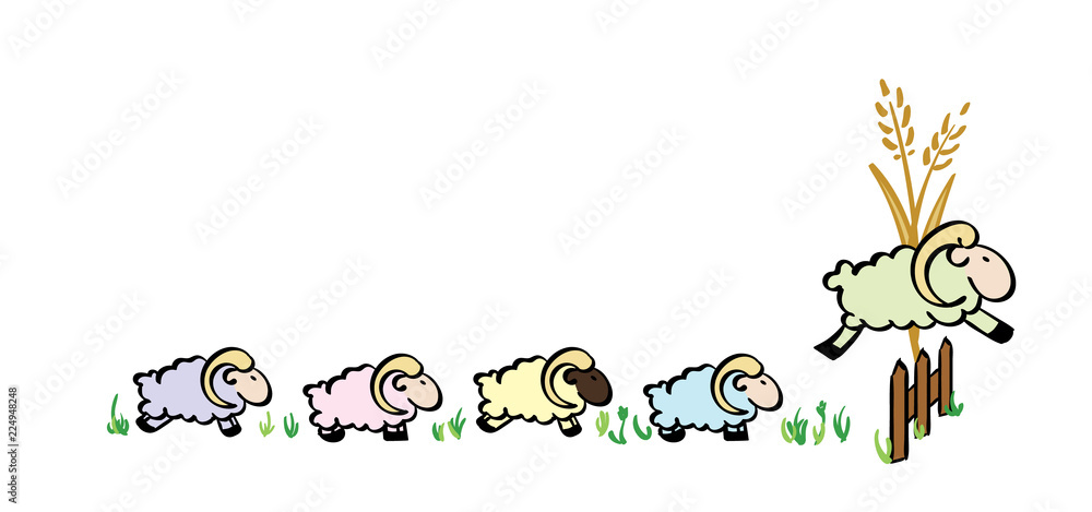 Naklejka premium Rams Running to and jumping over a Fence - border