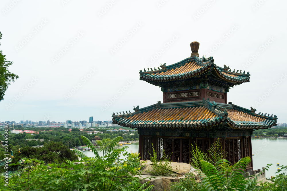 Chinese style pavilion on the hill top of Summer Palace - Beijing, China.