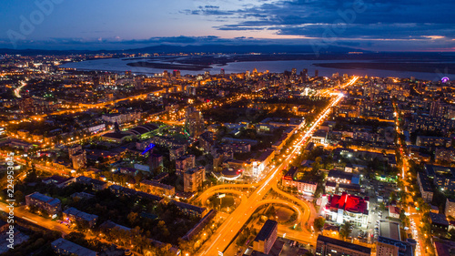 Khabarovsk street Leningrad, road junction, top view. taken by drone. © suvorovalex