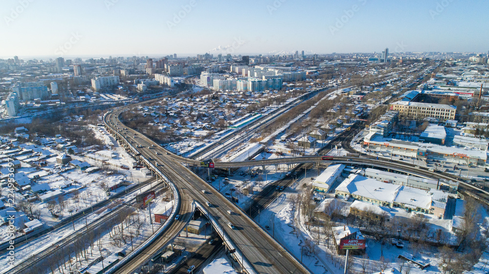 Khabarovsk road junction . the view from the top. taken by drone. prospect 60 years of October . Khabarovsk road junction . the view from the top. taken by drone. prospect 60 years of October .