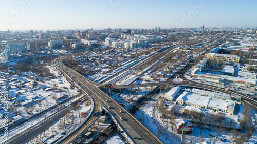 Khabarovsk road junction . the view from the top. taken by drone. prospect 60 years of October .