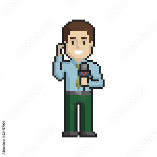 Correspondent pixel art on white background. Vector illustration.