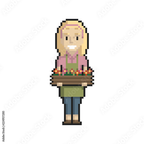 Farmer pixel art on white background. Vector illustration.