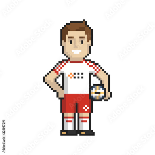 Footballer pixel art on white background. Vector illustration.