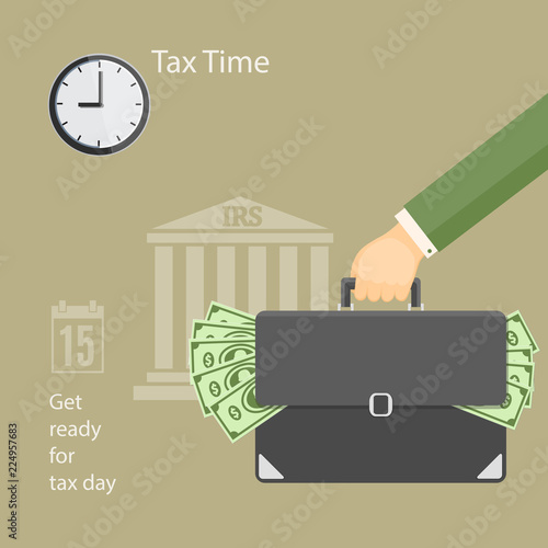 Tax time with human hand keeping the briefcase