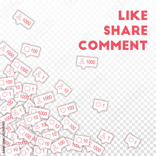 Social media icons. Social media marketing concept. Falling counter comment friend notification. Sca