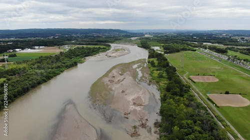 Aerial view of the river and city, Obihiro, Hokkaido, Japan photo