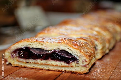 Slices of fluffy pastry stuffed with ube jam, a favorite especially in the Philippines photo