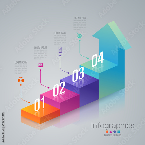 Staircase infographics design vector and business icons with 4 options.