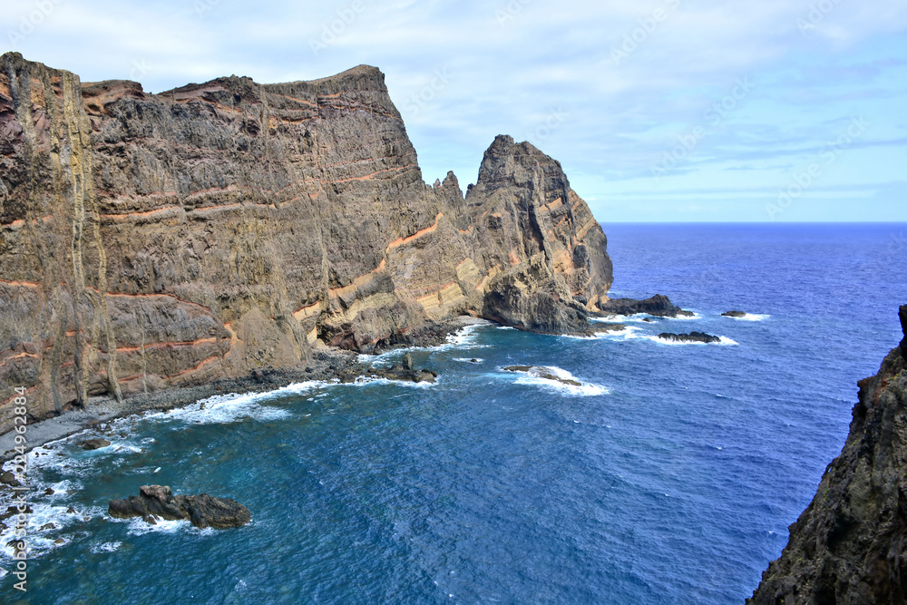 Coastal cliffs at Ponta de Sao Lourenco peninsula, Madeira island, Portugal