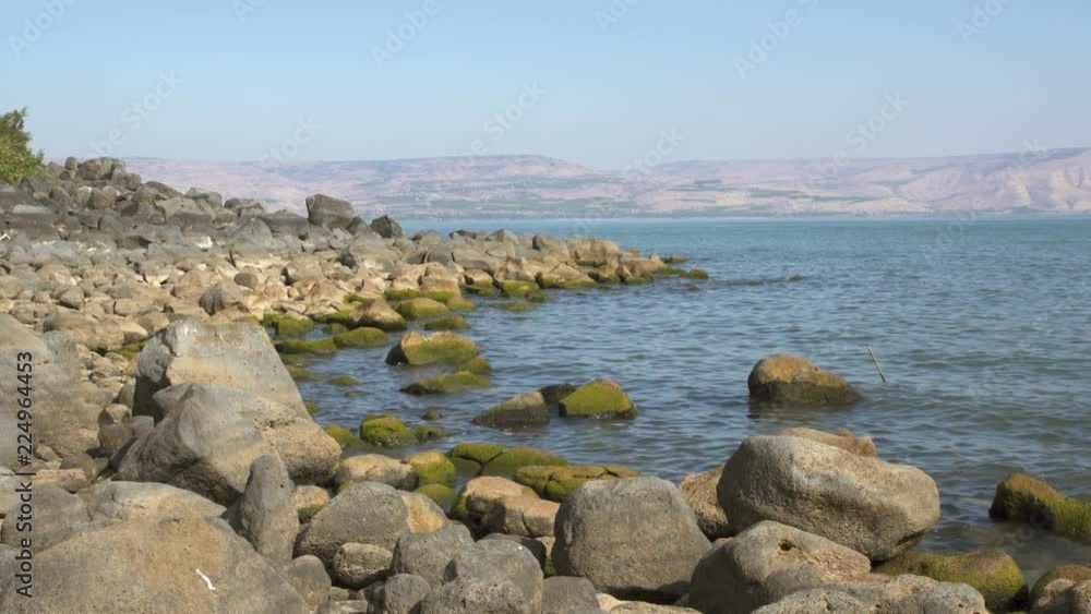 View of The Sea of Galilee lake Kinneret or Lake Tiberias is a big freshwater lowest lake from underground springs, in northeast Israel View of The Sea of Galilee lake Kinneret or Lake Tiberias is a big freshwater lowest lake from underground springs, in northeast Israel