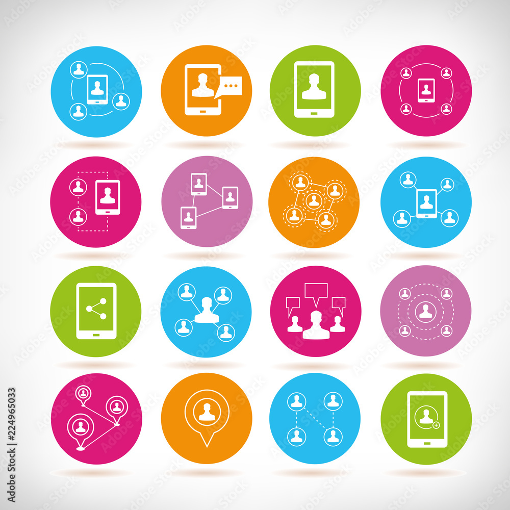 people network icons in color buttons