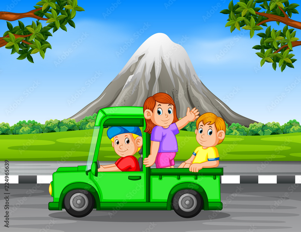 the happy family waving inside the car with the beautiful rock mountain background
the happy family waving inside the car with the beautiful rock mountain background