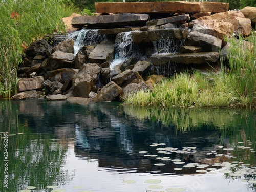 Man-made waterfalls in a garden