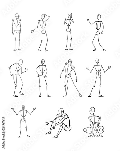 Hand drawn illustration of different human body positions
