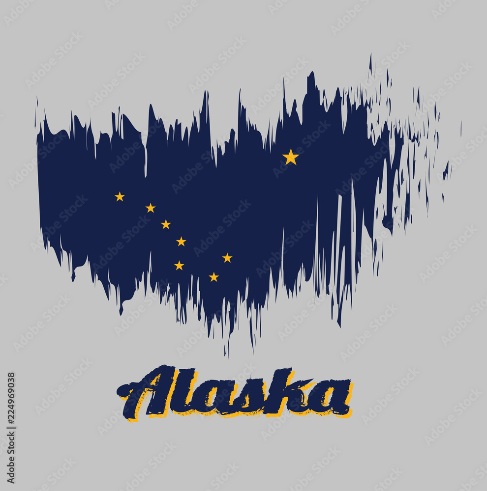 Obraz premium Brush style color flag of Alaska, Eight gold stars, in the shape of 