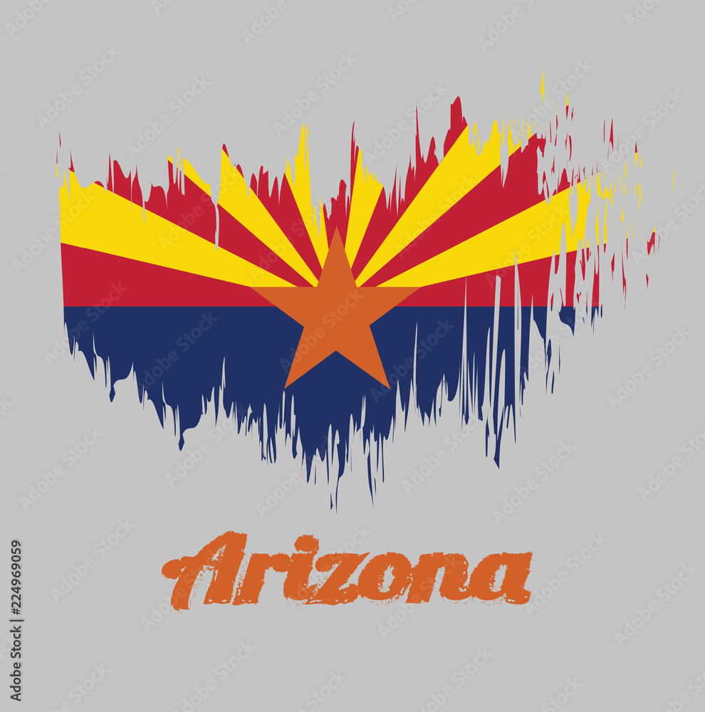 Brush style color flag of Arizona, red and weldyellow on the top half, with star and the rest