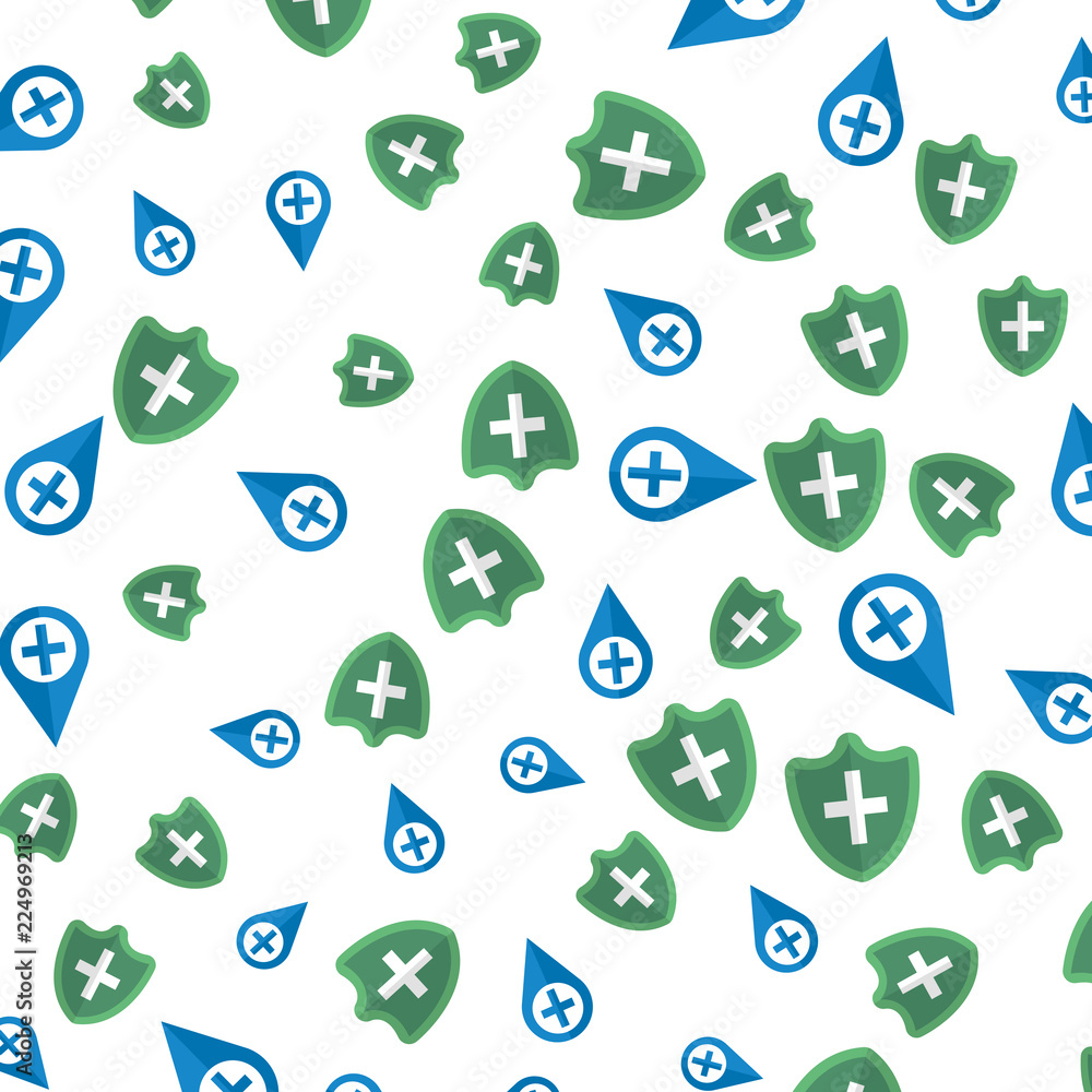 pin location with medical cross and shield pattern