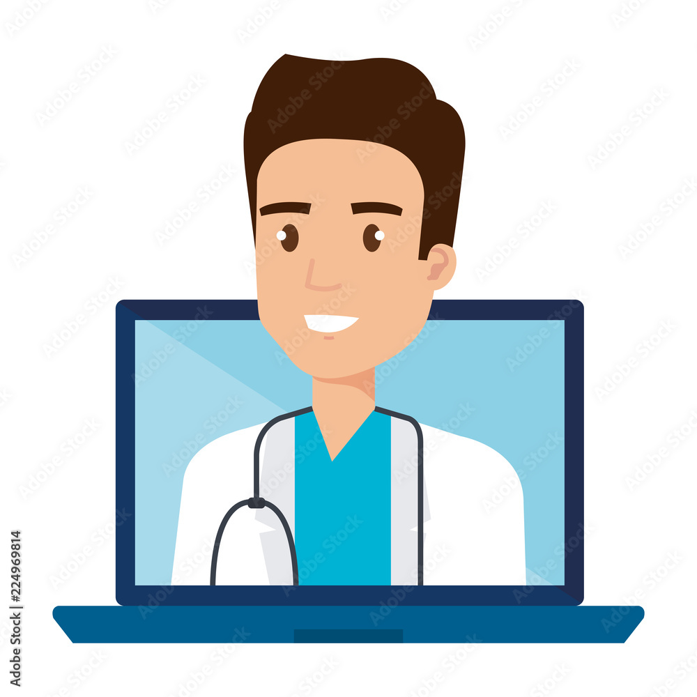 medical doctor in laptop avatar character medical doctor in laptop avatar character