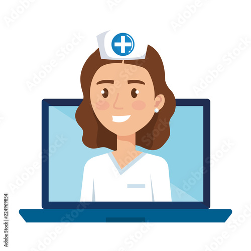 female doctor in laptop avatar character