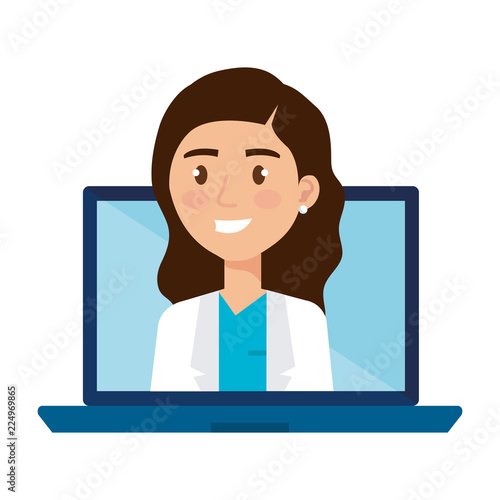 female doctor in laptop avatar character