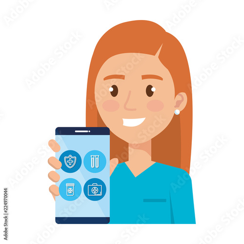 female surgeon with smartphone avatar character