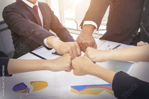 Merger and acquisition.Senior managers thinking and meeting with business teamwork at office.Team join forces for project.Copy space.