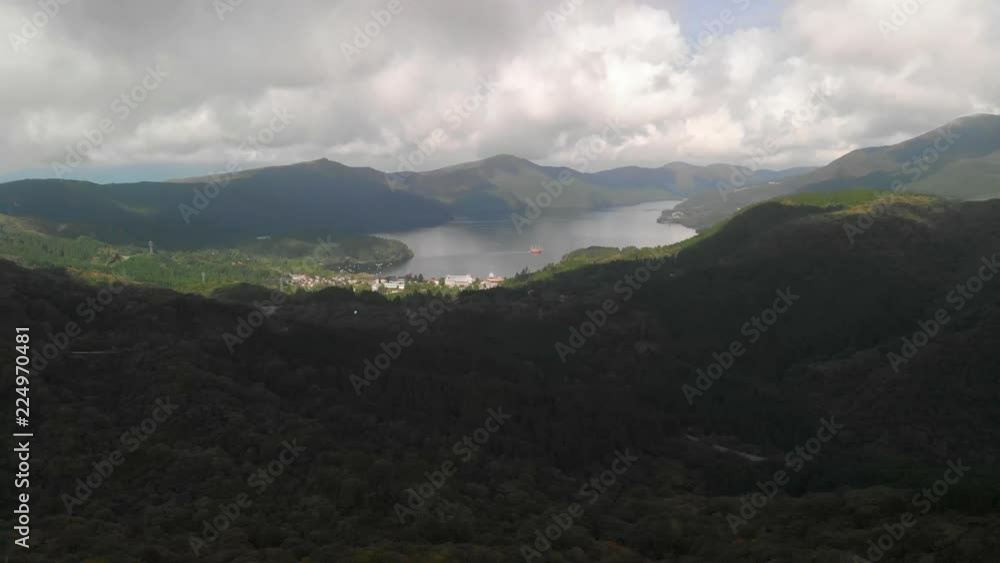 Aerial view of lake Ashi and harbor, Hakone, Japan Aerial view of lake Ashi and harbor, Hakone, Japan