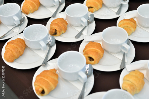 Coffee drinks catering, Hot Coffee Served with Bread, Coffee break at conference meeting for seminar