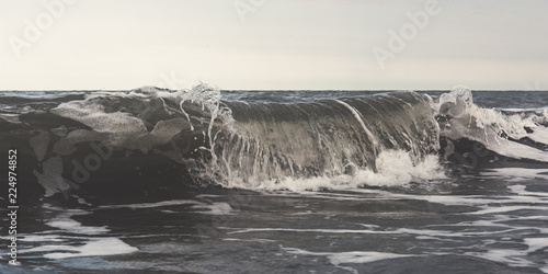 Powerful sea waves splash, natural background