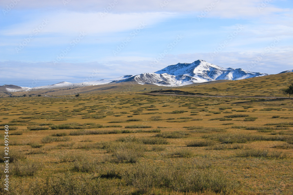 Landscape of the steppe and mountains in Mongolia