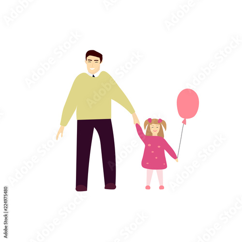 Vector illustration of smiling father with his little daughter. © kolibrico