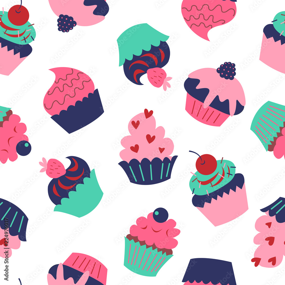 Cute seamless texture with cupcakes on white background Cute seamless texture with cupcakes on white background