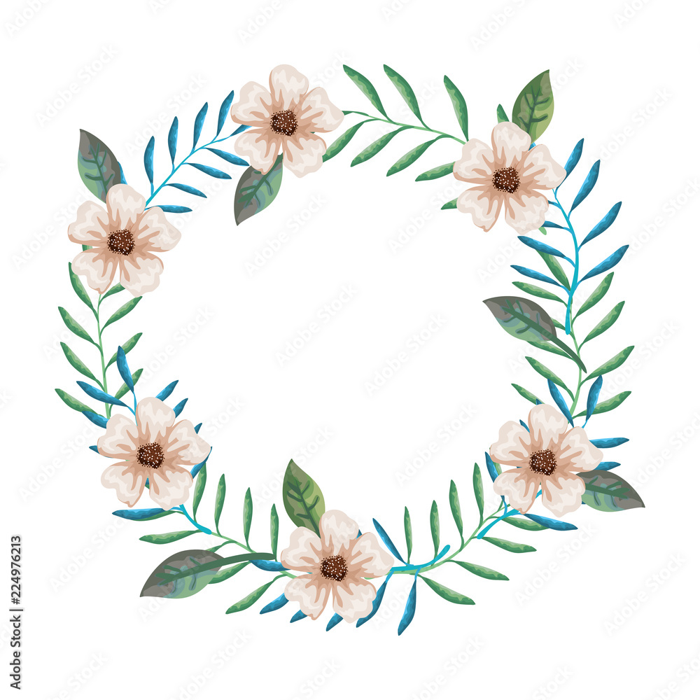 flowers and leafs decorative circular frame flowers and leafs decorative circular frame