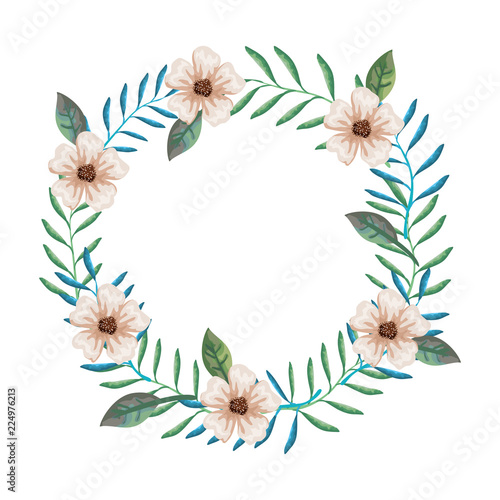 flowers and leafs decorative circular frame