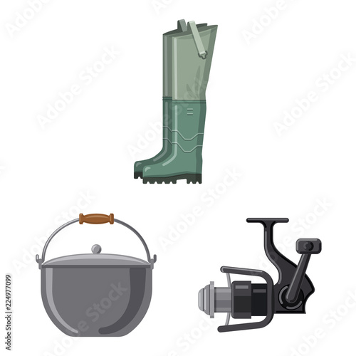 Isolated object of fish and fishing logo. Set of fish and equipment vector icon for stock.
