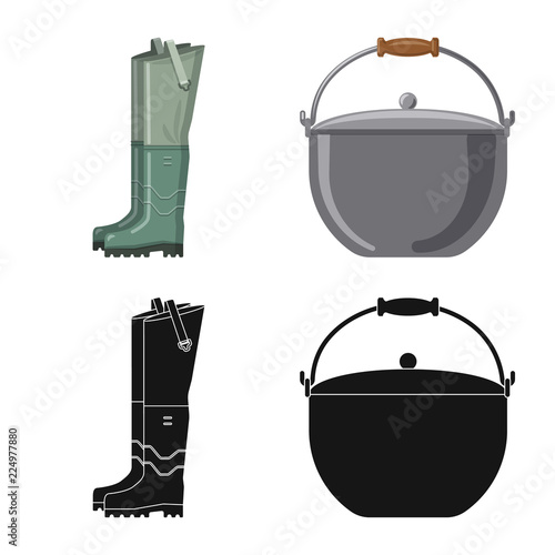 Vector design of fish and fishing symbol. Set of fish and equipment stock vector illustration.