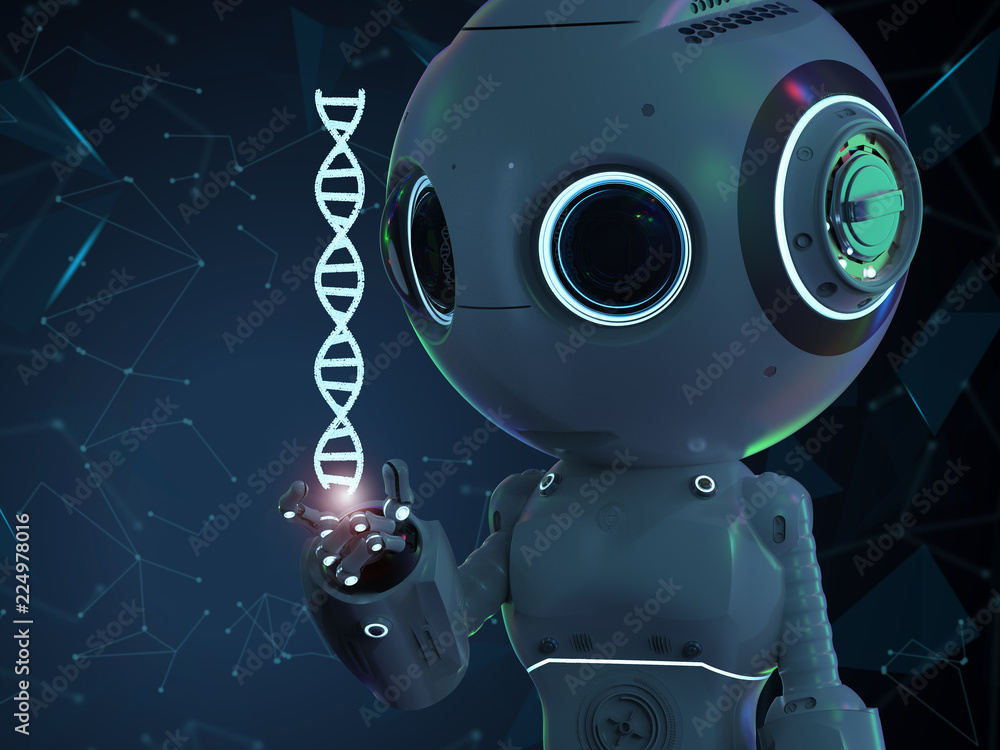 robot with dna helix ilustración de Stock | Adobe Stock