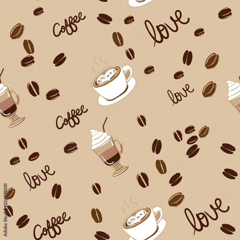 Obraz premium Vector Seamless Coffee illustration Pattern
